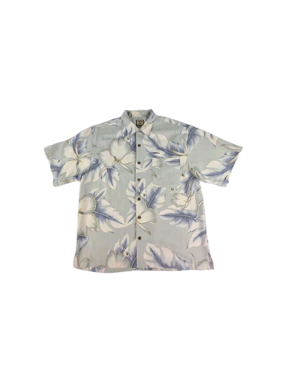 VTG Tommy Bahama all-over print silk Hawaiian shirt Size L Light Green Tropical